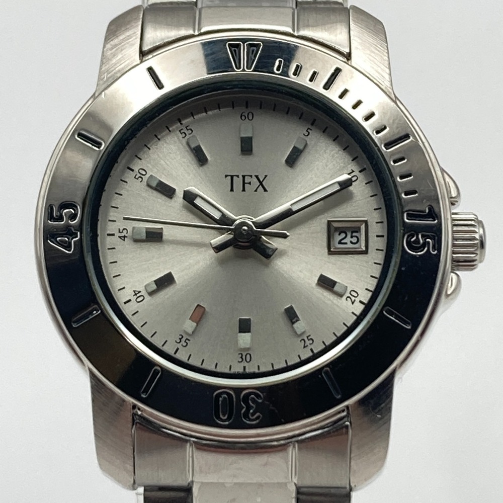 TFX Bulova Women's Watch 28mm Silver Tone Date WR Brushed New Battery 7.25"
